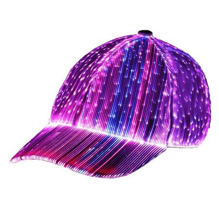 Hip Hop Luminous LED Baseball Cap Hats for Christmas Rave with 7 Colors Light USB Charging, Black
