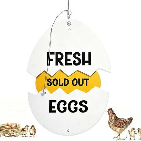 Fresh Eggs Sold Out Flip Design Farm Fresh Eggs Metal Sign Rustic Farmhouse Decor Cracked Egg Hanging Sign Funny Farmhouse Wall Art Decorations
