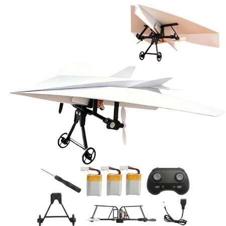 RC Paper Airplane Kit DIY Electric Remote Control Plane with Gyro Stabilizer,Dual Propellers Rc Plane Kit,Lightweight Foldable Flying Stem Toy