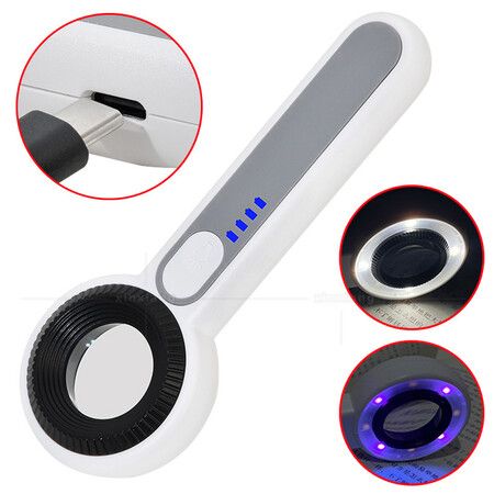 60X Handheld Magnifier with UV andLED Lights Jeweler Loups Magnifying Glass with 30mm Optical Lens, Portable Magnifier for Gemstones Jewelry Watch Repair
