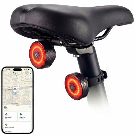 GPS Tracker for Bikes with Tail Light,Real-Time Anti-Theft Bicycle Locator,No Monthly Fee No SIM Card,Works with iOS Find My, IP65 Waterproof