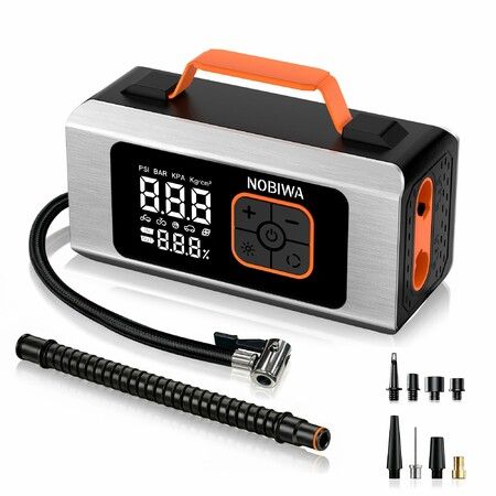 Portable Dual Cylinder Tire Inflator Air Compressor, Large Battery 6X Faster Inflation, Digital Pressure Gauge & LED Light for Bike Car