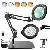 10X 30X LED Magnifying Lamp with Stand, Real Glass Lens, 5 Color Modes 3 Brightness, Hands-Free Magnifier for Reading Crafts Electronics & Jewelry