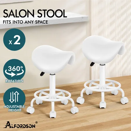 ALFORDSON 2x Salon Stool Saddle Swivel Barber Hair Dress Chair Sierra All White