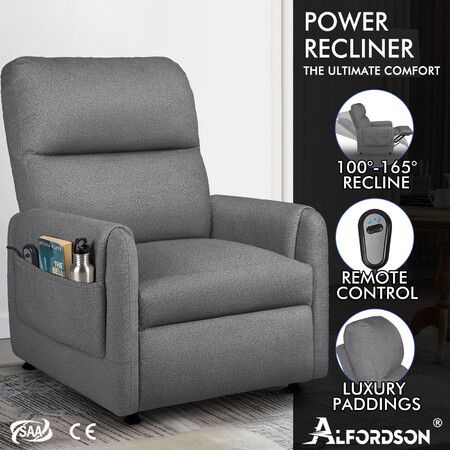 ALFORDSON Recliner Chair Electric Auto Recline Armchair Lounge Sofa Fabric Grey