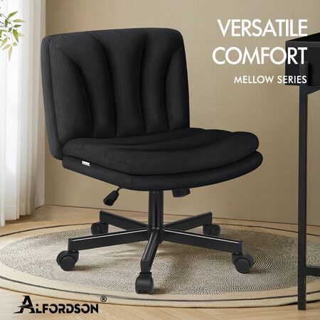 ALFORDSON Armless Office Desk Chair Mid Back Wide Seat w/ Wheels Fabric Black