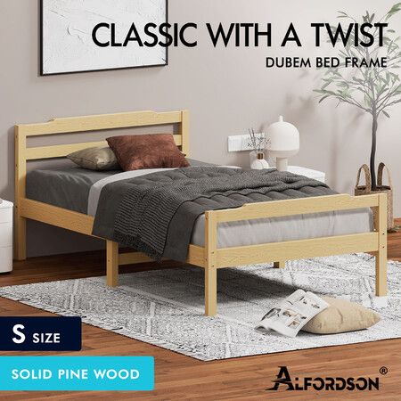 ALFORDSON Bed Frame Wooden Single Size Mattress Base Platform Timber Oak DUBEM