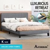 ALFORDSON Bed Frame Single Size Upholstered Wingback Base Wood Fabric Grey SARAH