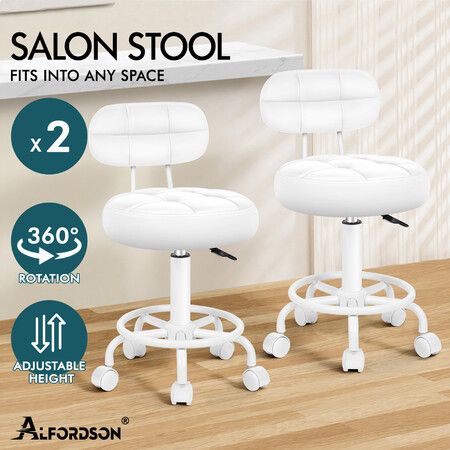 ALFORDSON 2x Salon Stool Backrest Swivel Barber Hair Dress Chair Riley All White