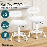 ALFORDSON 2x Salon Stool Backrest Swivel Barber Hair Dress Chair Riley All White