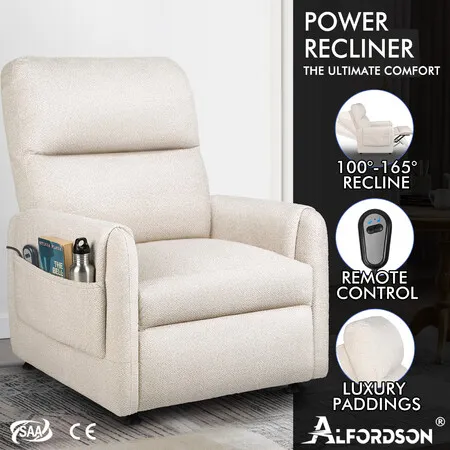 ALFORDSON Recliner Chair Electric Auto Recline Armchair Lounge Sofa Fabric Beige