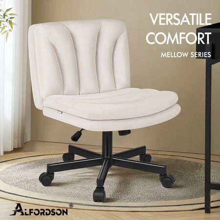 ALFORDSON Armless Office Desk Chair Mid Back Wide Seat w/ Wheels Fabric Beige