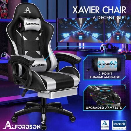 ALFORDSON Gaming Office Chair Racing Massage Computer Seat Footrest Leather