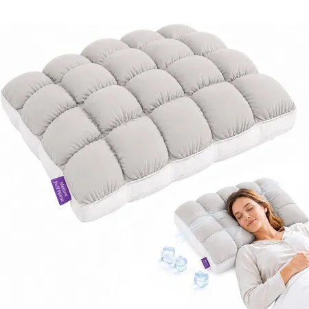 Cooling Pillow for Sleeping,Fluffy Cloud Pillow with Ice-Silk Touch,Breathable Quilted Grid Design,for Side and Back Sleepers,Machine Washable