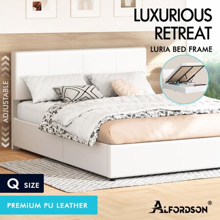 ALFORDSON Bed Frame King Single Upholstered Wingback Base Wood Fabric Grey SARAH