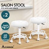 ALFORDSON 2x Salon Stool Round Swivel Barber Hair Dress Chair Gas Lift All White