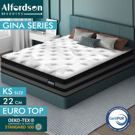 ALFORDSON Mattress King Single Euro Top 22CM Bonnell Spring Medium Firm Bed