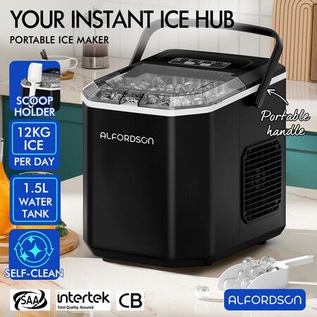 ALFORDSON Portable Ice Maker Machine Bar Countertop 12kg With Handle Black