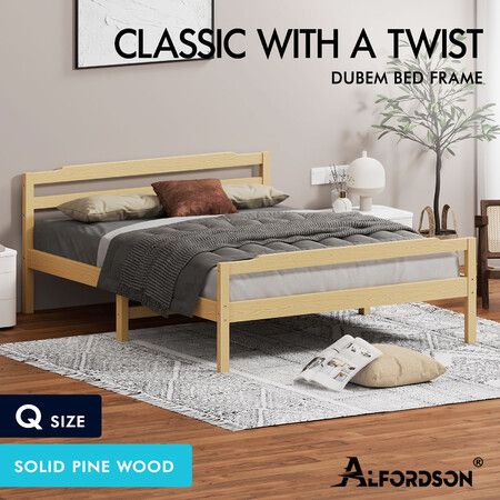 ALFORDSON Bed Frame Wooden Queen Size Mattress Base Platform Timber Oak DUBEM