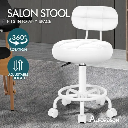 ALFORDSON Salon Stool Backrest Swivel Barber Hair Dress Chair Riley All White