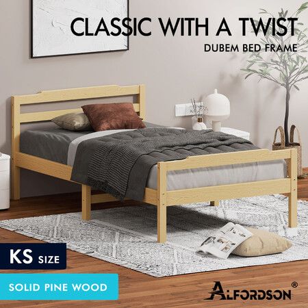 ALFORDSON Bed Frame Wooden King Single Mattress Base Platform Timber Oak DUBEM