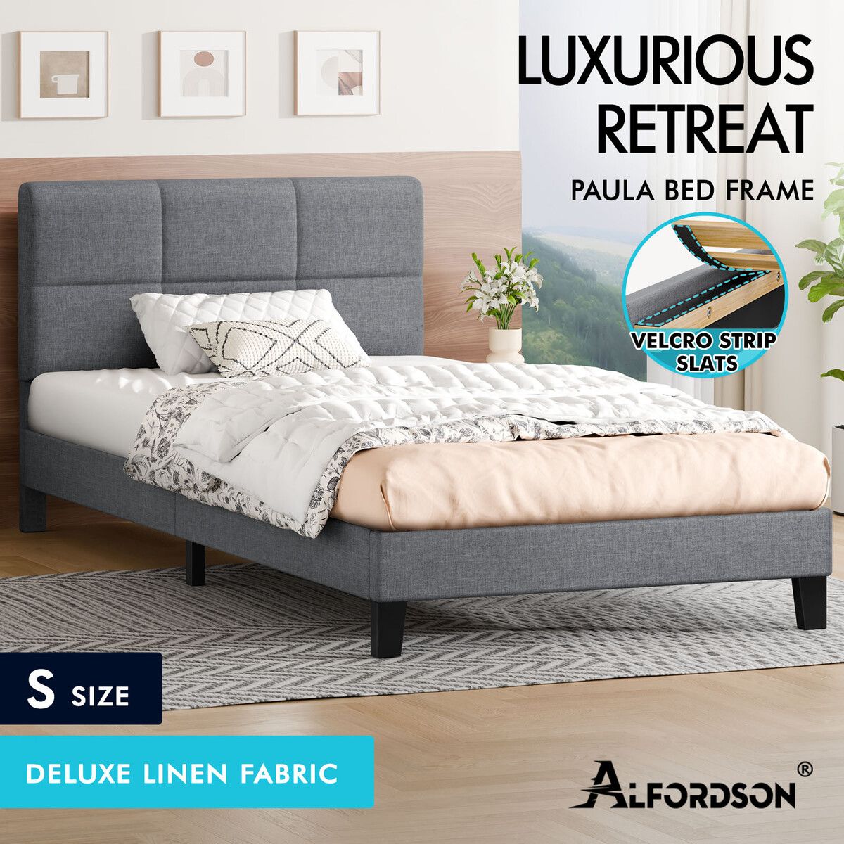 ALFORDSON Bed Frame King Size Mattress Base Platform Fabric Grey Linus