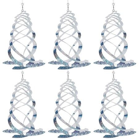 6 Pack Silver Mylar Spiral Reflective Bird Deterrent Spinners, Hanging Garden Decor to Keep Woodpeckers, Pigeons & Geese Away