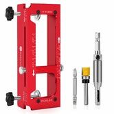 Aluminum Alloy Door Hinge Jig Template Kit, Adjustable Router Mortise Jig Fits 2.5"–5" Hinges, 1/4"R, 5/8"R, Square Corner, Red