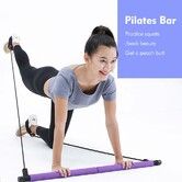 Pilates Bar Kit With Resistance Bands Portable Full Body Workout Equipment Foot Loops Leg Stretcher Yoga Strength Training Women Men Color Purple