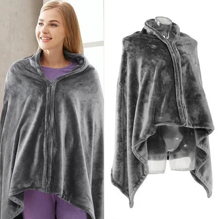 Heated Blanket Wrap, 5V USB Plush Heated Shawl Wearable Heated Poncho with 3 Heat Setting for Car Office Home Travel, Gray