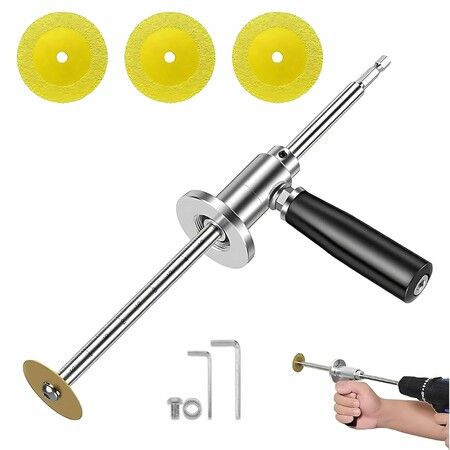 Inside PVC Pipe Cutter with Diamond Grit Wheel & Handle, Fits 1-1/2"–8" Pipes, 7" Adjustable Cut Depth, 1/4" Hex Shank for Impact Drivers