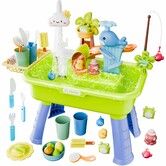 43 Pcs Kids Play Sink Water Table with Circulating Pump, Kitchen Toy with Fishing Game & Sensory Water Playset for Boys Girls
