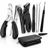 8 Pcs Long Handle Toenail Clipper Set, Heavy-Duty Wide Jaw Stainless Steel Cutters for Thick & Ingrown Toenails, Ideal for Seniors