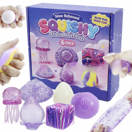 6 Pack Ocean Themed Slow Rising Squishy Toys, Soft Stretchy Fidget Stress Relief Set, Sensory Squeeze Toys, Classroom Prizes Party Favors Gifts for Kids