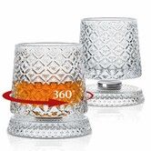 10oz Spinning Whiskey Glasses Set of 2,Rotating Old Fashioned Clear Rocks Glasses for Scotch Bourbon,Cocktail Glasses for Bar,Party,Home,and Gift