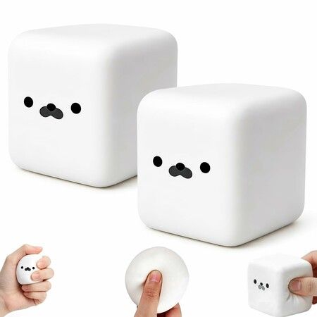 2Pcs Tofu Seal Squishy, White Cube Stress Toy Soft Squeeze Fidget Block, Slow Rise Texture for Anxiety Relief and Relaxation