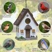 Bird Houses for Outside Rustic Cottage Birdhouse with Thatch Roof Hand-Painted Resin Birdhouses for Outdoors