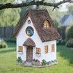 Bird Houses for Outside Rustic Cottage Birdhouse with Thatch Roof Hand-Painted Resin Birdhouses for Outdoors