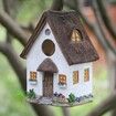 Bird Houses for Outside Rustic Cottage Birdhouse with Thatch Roof Hand-Painted Resin Birdhouses for Outdoors