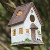 Bird Houses for Outside Rustic Cottage Birdhouse with Thatch Roof Hand-Painted Resin Birdhouses for Outdoors