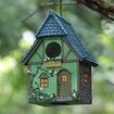 Bird Houses for Outside Cottage Garden Birdhouse Green Resin Birdhouses for Outdoors with Flower and Stone Details