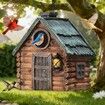 Bird Houses for Outside Real Wood-Look Resin Bird House with Hanging Chain Waterproof Durable Forest Birdhouses