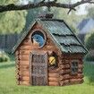 Bird Houses for Outside Real Wood-Look Resin Bird House with Hanging Chain Waterproof Durable Forest Birdhouses