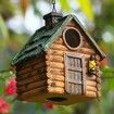 Bird Houses for Outside Real Wood-Look Resin Bird House with Hanging Chain Waterproof Durable Forest Birdhouses