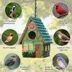 Bird Houses for Outside Cottage-Style Hanging Birdhouse with Flower Accents Hand-Painted Resin Decorative Birdhouses