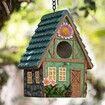 Bird Houses for Outside Cottage-Style Hanging Birdhouse with Flower Accents Hand-Painted Resin Decorative Birdhouses