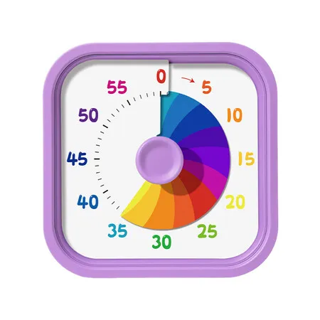 Visual Timer for Kids with Rainbow Patterned, 60 Minutes Countdown Timer for Learning and Kitchen Cooking, Pomodoro Timer for Time Management (Purple)
