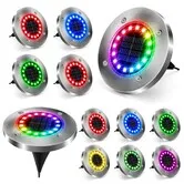 12 Pack Color Changing Solar Ground Lights, 16 LED Waterproof Multicolor Disk Puck Lights, Outdoor Landscape Lighting for Garden Yard Lawn Walkway Decor