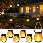 6 Pack Solar Lanterns Outdoor Waterproof, Flickering Flame Lanterns,Dual Charging USB or Solar Decorative Hanging Table Solar Outdoor Lights