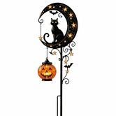 Solar Halloween Black Cat Garden Stake Light,Pumpkin Moon Garden Stake Light,Hanging Jack-o-Lantern Lantern for Garden,Patio,Walkway,Porch